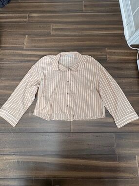 NWOT Everlane M Boxy Beige Striped Cropped Button Down Pajama Top Poplin Cotton